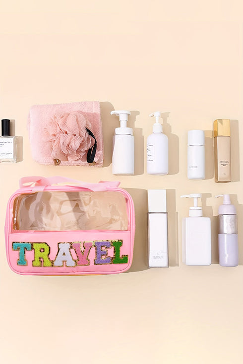Chenille Letter Patch Clear Travel Cosmetic Makeup Bag