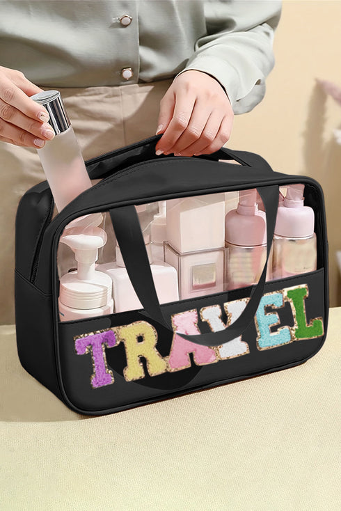 Chenille Letter Patch Clear Travel Cosmetic Makeup Bag