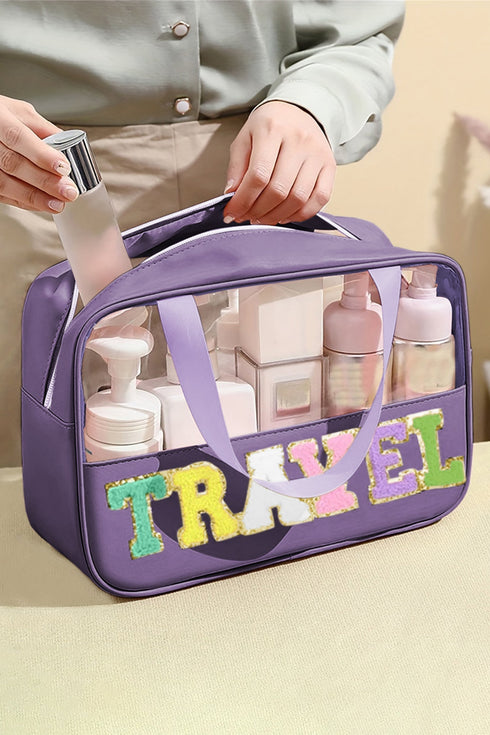 Chenille Letter Patch Clear Travel Cosmetic Makeup Bag