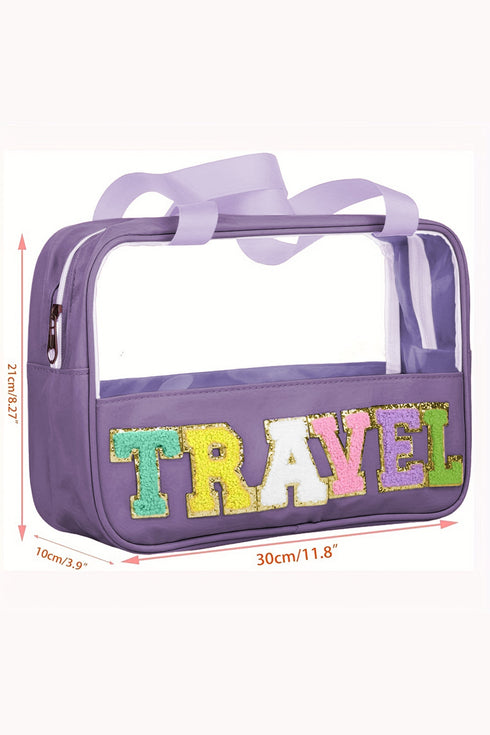 Chenille Letter Patch Clear Travel Cosmetic Makeup Bag