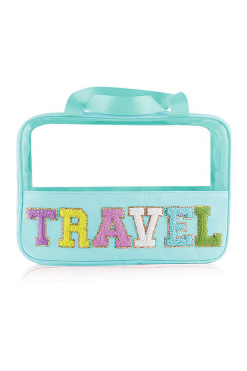 Chenille Letter Patch Clear Travel Cosmetic Makeup Bag
