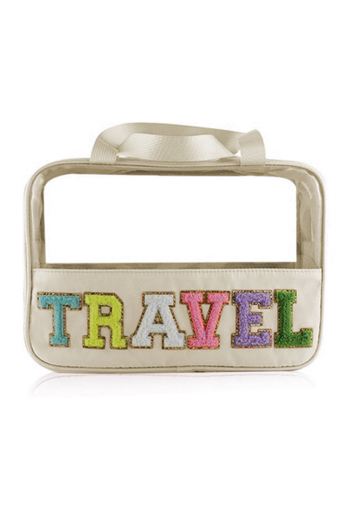 Chenille Letter Patch Clear Travel Cosmetic Makeup Bag