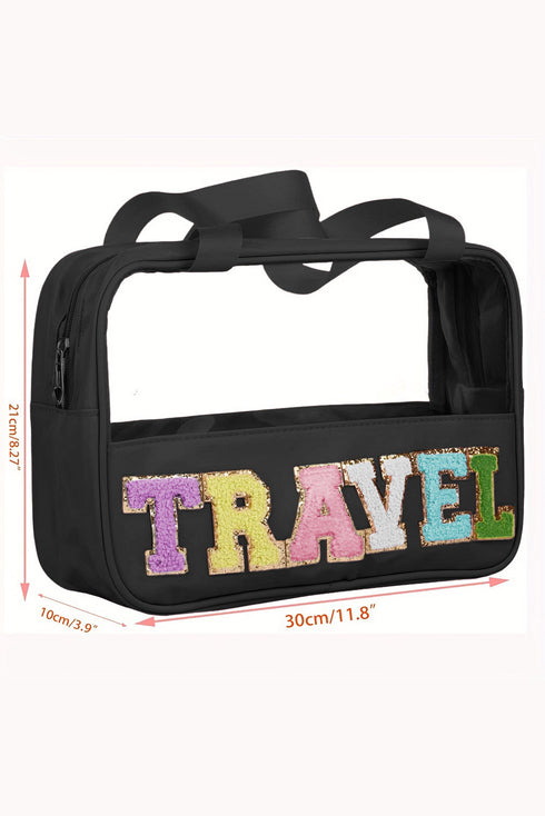 Chenille Letter Patch Clear Travel Cosmetic Makeup Bag