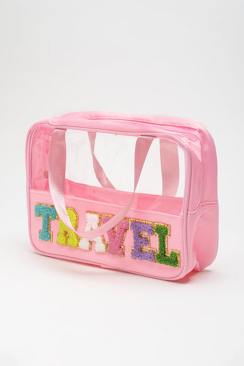 Chenille Letter Patch Clear Travel Cosmetic Makeup Bag