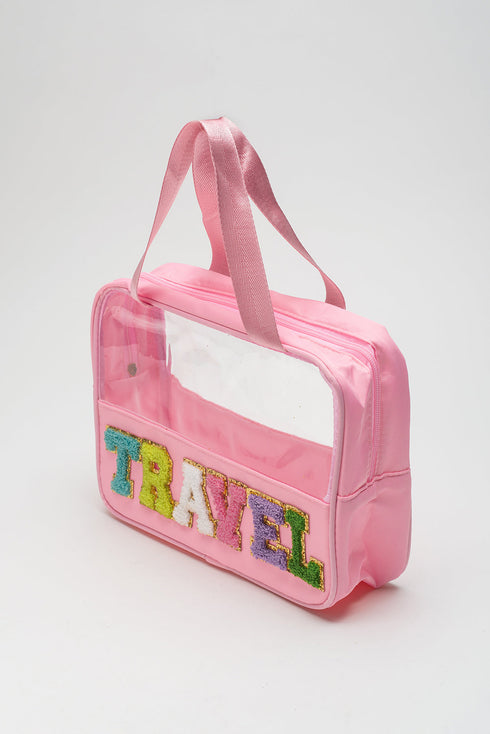 Chenille Letter Patch Clear Travel Cosmetic Makeup Bag