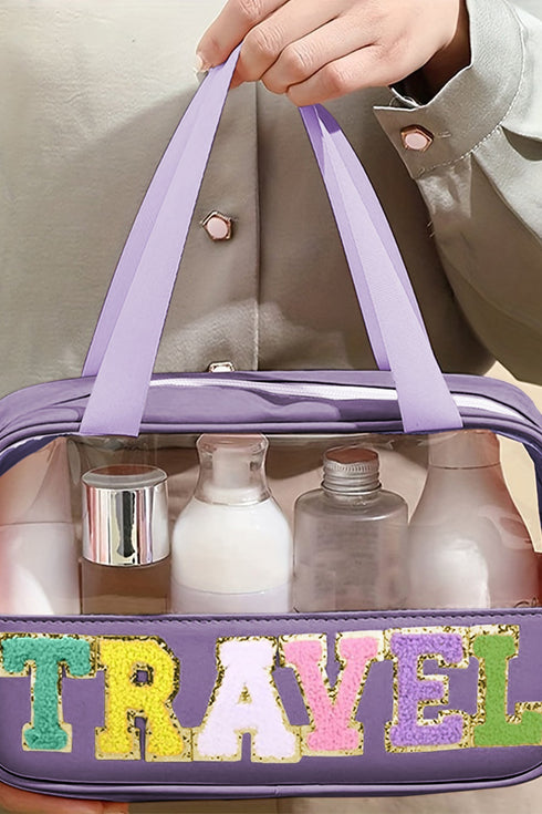 Chenille Letter Patch Clear Travel Cosmetic Makeup Bag