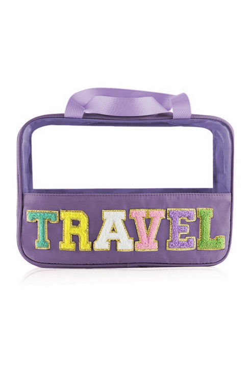 Chenille Letter Patch Clear Travel Cosmetic Makeup Bag