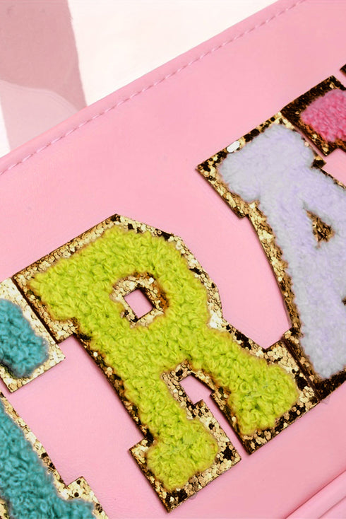 Chenille Letter Patch Clear Travel Cosmetic Makeup Bag