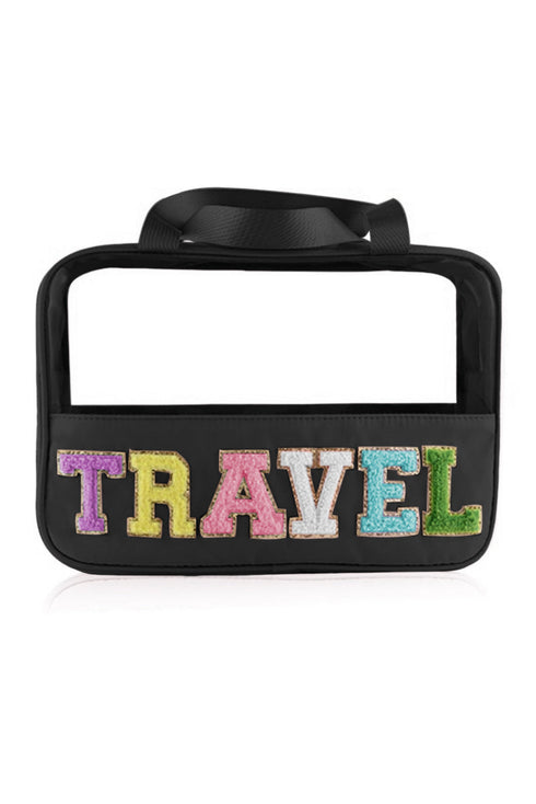 Chenille Letter Patch Clear Travel Cosmetic Makeup Bag