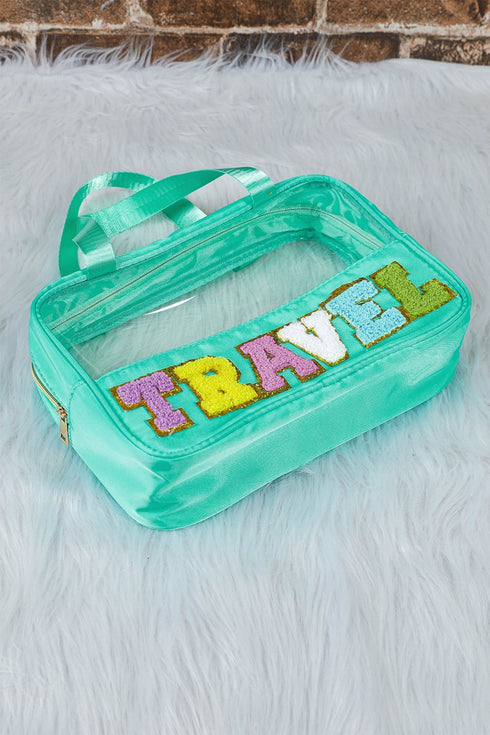 Chenille Letter Patch Clear Travel Cosmetic Makeup Bag