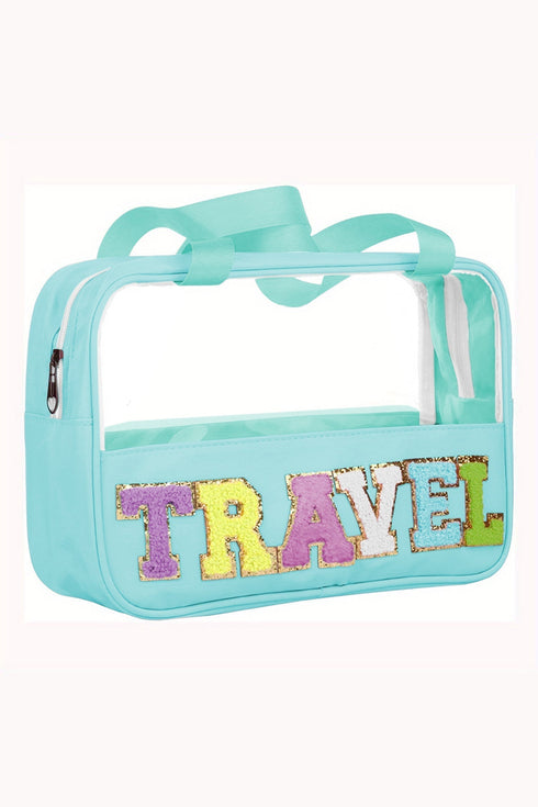Chenille Letter Patch Clear Travel Cosmetic Makeup Bag
