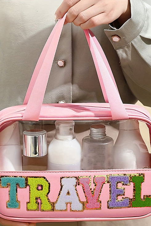 Chenille Letter Patch Clear Travel Cosmetic Makeup Bag