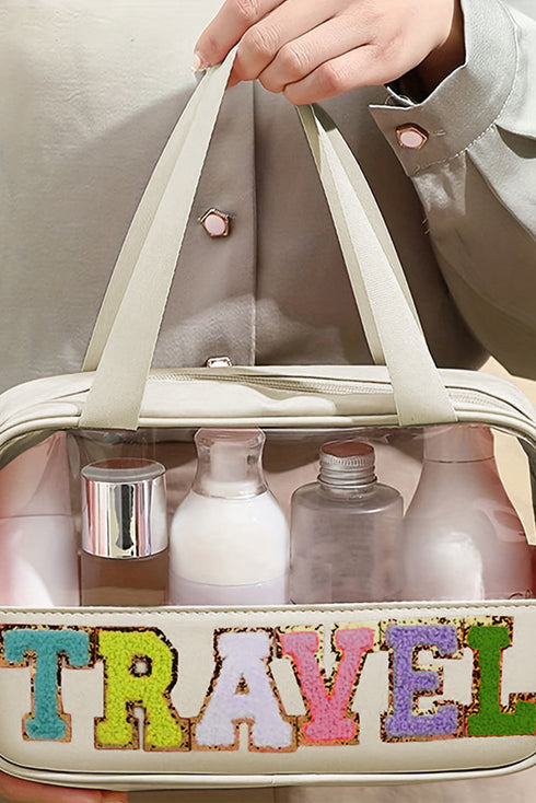 Chenille Letter Patch Clear Travel Cosmetic Makeup Bag