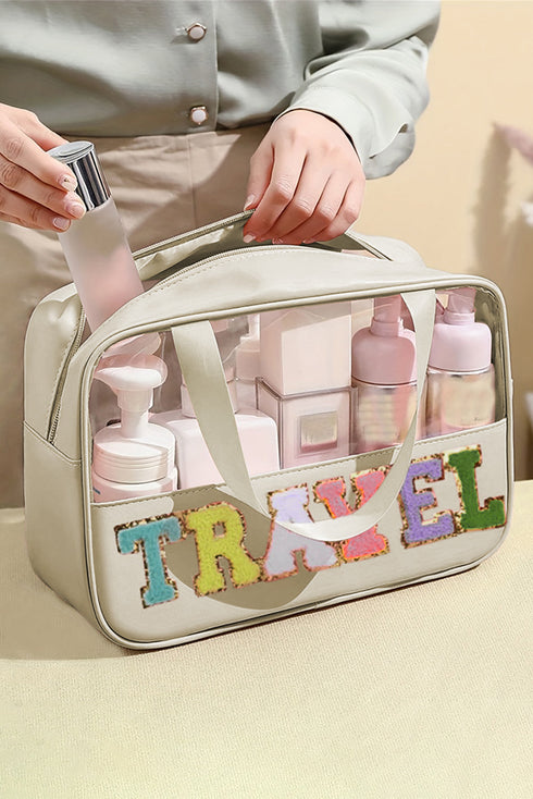 Chenille Letter Patch Clear Travel Cosmetic Makeup Bag