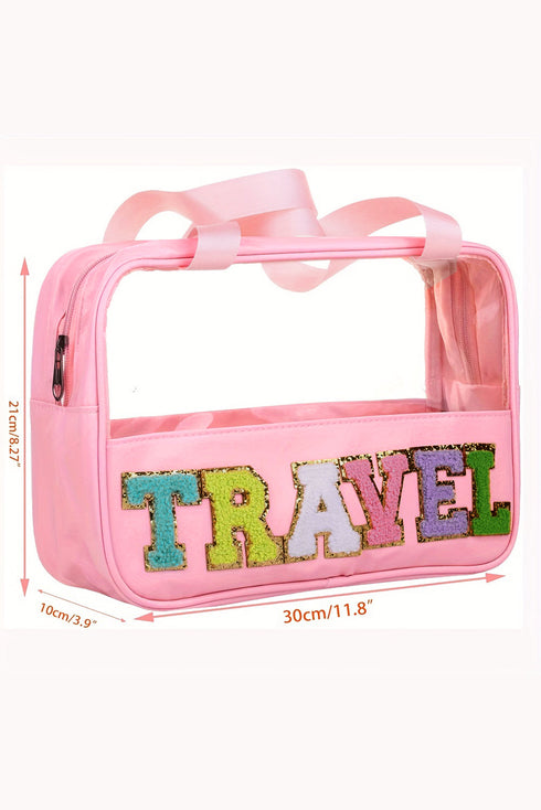 Chenille Letter Patch Clear Travel Cosmetic Makeup Bag