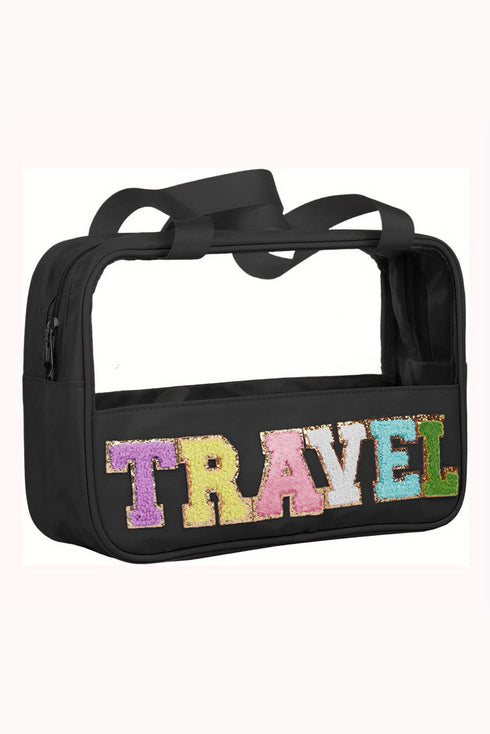 Chenille Letter Patch Clear Travel Cosmetic Makeup Bag