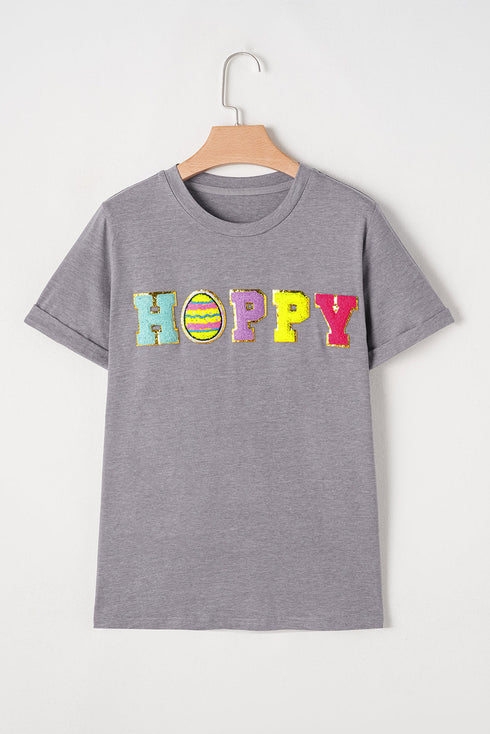 Chenille Letter Patch Graphic Short Sleeve Crew Neck Tee
