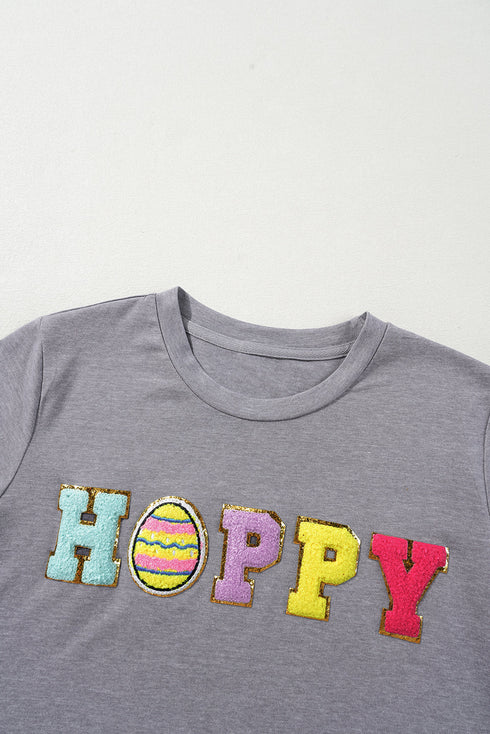 Chenille Letter Patch Graphic Short Sleeve Crew Neck Tee