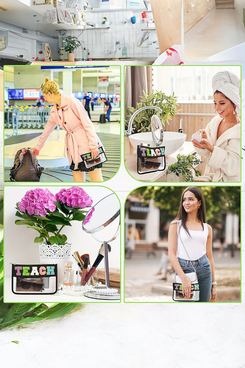 Chenille Letter Patch Transparent PVC Zippered Makeup Bag