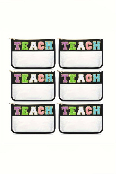Chenille Letter Patch Transparent PVC Zippered Makeup Bag