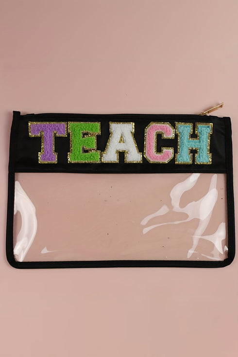 Chenille Letter Patch Transparent PVC Zippered Makeup Bag