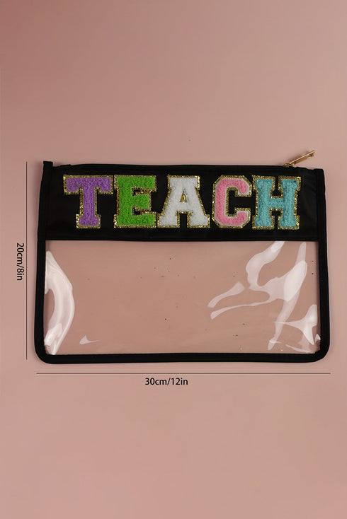 Chenille Letter Patch Transparent PVC Zippered Makeup Bag