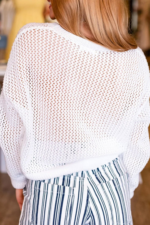 Chenille Lettering Hollow Out Knit Casual Sweater
