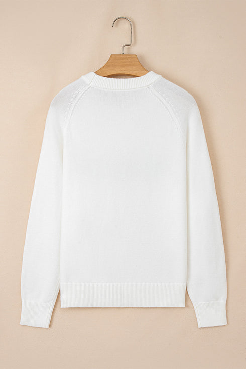 Chenille Patch Graphic Raglan Sleeve Pullover Sweater