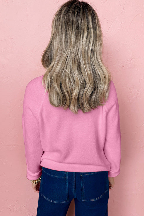 Chenille Patch Graphic Raglan Sleeve Pullover Sweater