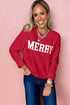 Chenille Patch Graphic Raglan Sleeve Pullover Sweater