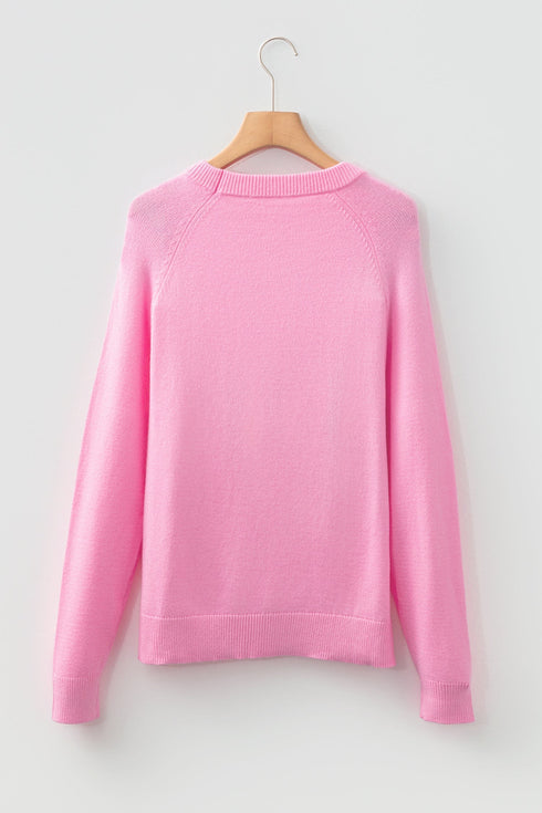 Chenille Patch Graphic Raglan Sleeve Pullover Sweater