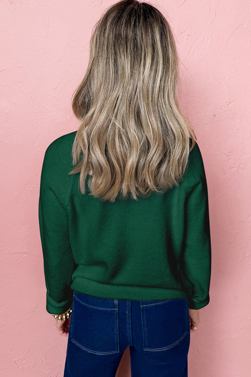 Chenille Patch Graphic Raglan Sleeve Pullover Sweater