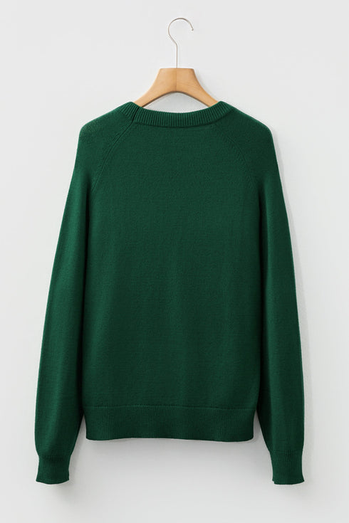 Chenille Patch Graphic Raglan Sleeve Pullover Sweater