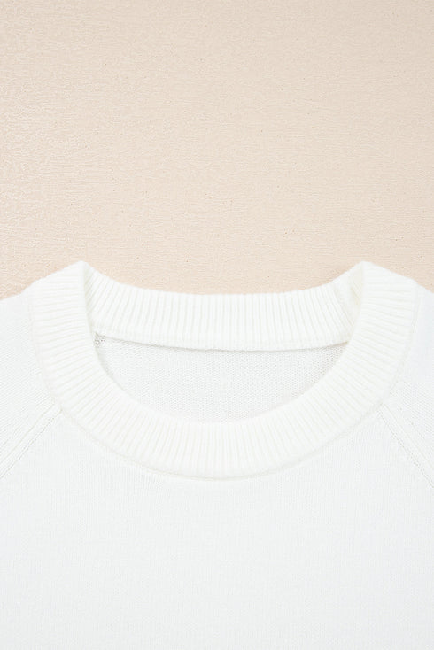 Chenille Patch Graphic Raglan Sleeve Pullover Sweater