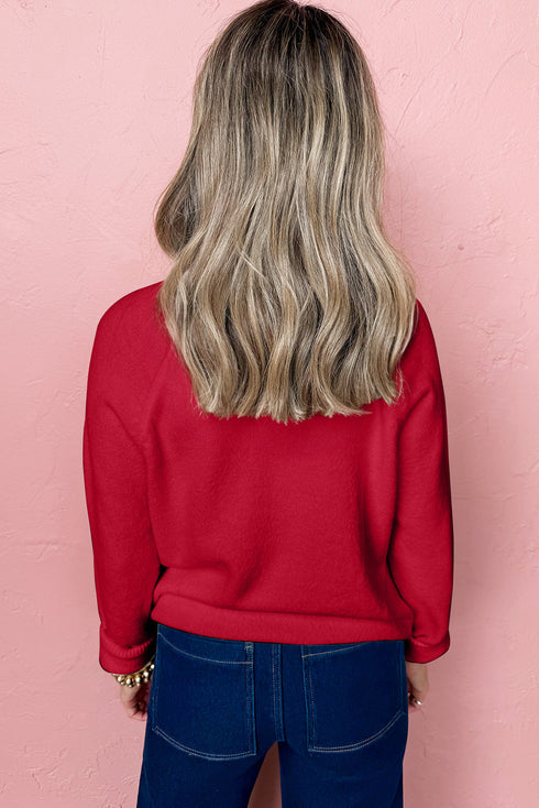 Chenille Patch Graphic Raglan Sleeve Pullover Sweater