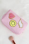 Chenille Patch Smiley Face Faux Leather Zipper Makeup Bag