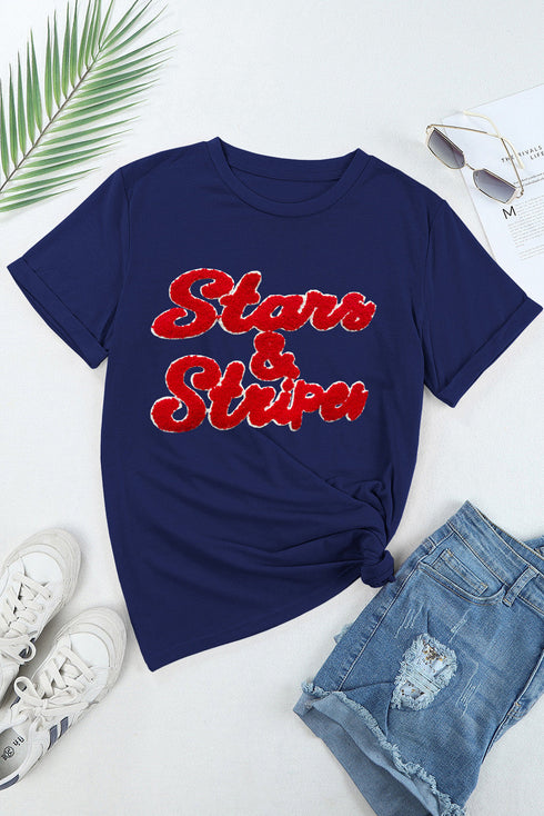 Chenille Patch Stars And Stripes Graphic Short Sleeve Tee