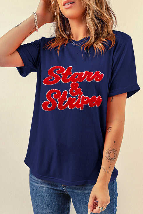 Chenille Patch Stars And Stripes Graphic Short Sleeve Tee