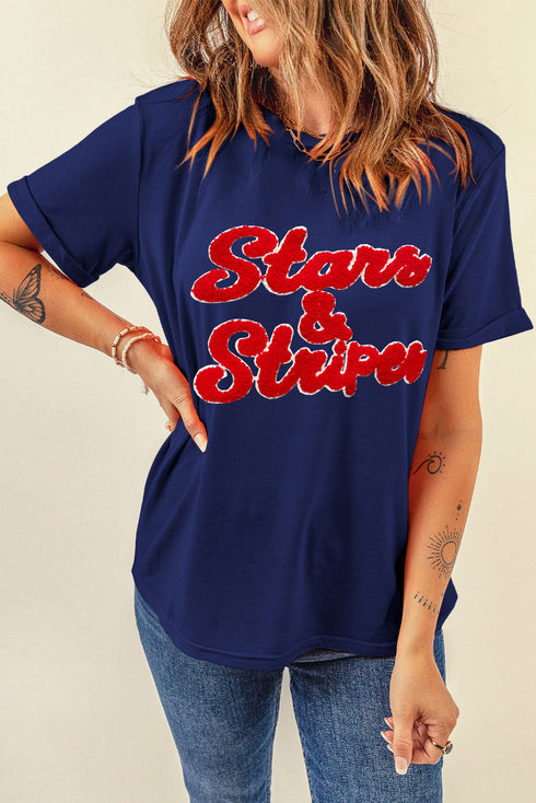 Chenille Patch Stars And Stripes Graphic Short Sleeve Tee