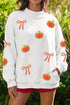 Chenille Pumpkin Sequin Bow Exposed Seam Mock Neck Sweatshirt