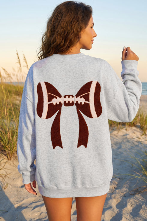 Chenille Rugby Bow Oversized Embroidered Game Day Sweatshirt