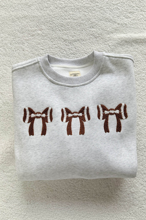Chenille Rugby Bow Oversized Embroidered Game Day Sweatshirt