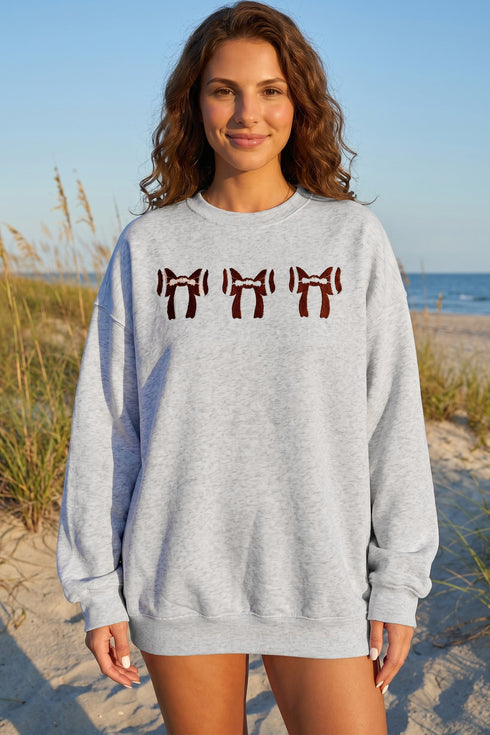 Chenille Rugby Bow Oversized Embroidered Game Day Sweatshirt