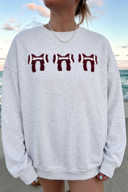 Chenille Rugby Bow Oversized Embroidered Game Day Sweatshirt