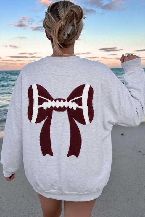 Chenille Rugby Bow Oversized Embroidered Game Day Sweatshirt