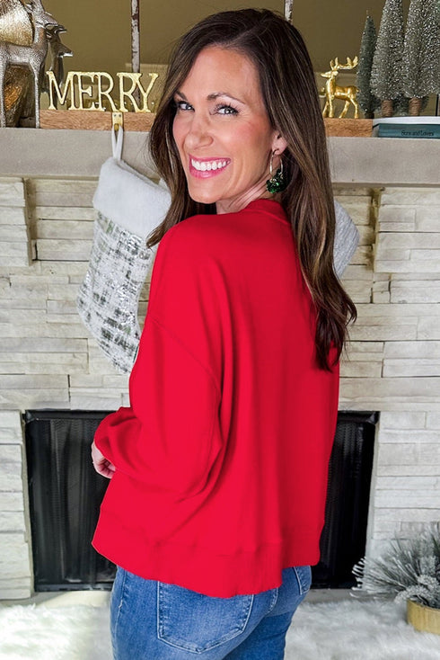 Chenille Script Patch Graphic Crew Neck Pullover Sweatshirt