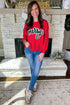 Chenille Script Patch Graphic Crew Neck Pullover Sweatshirt