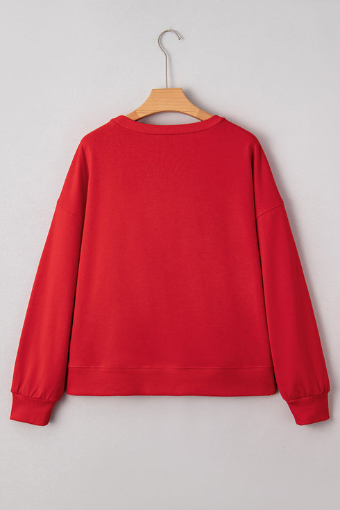 Chenille Script Patch Graphic Crew Neck Pullover Sweatshirt