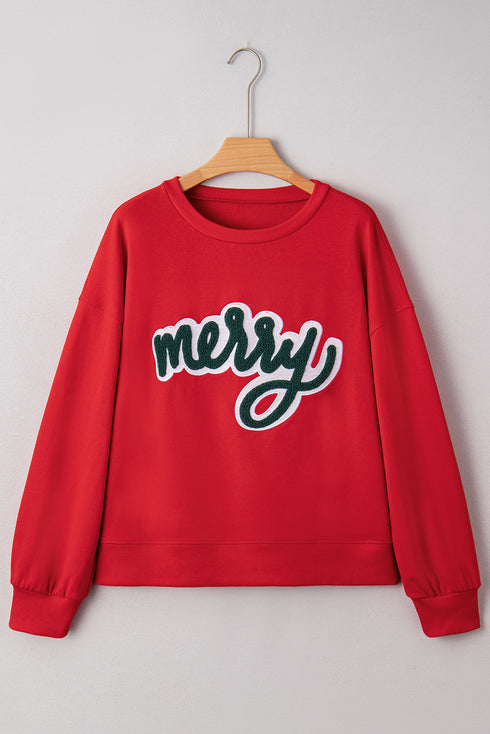 Chenille Script Patch Graphic Crew Neck Pullover Sweatshirt