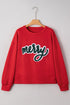 Chenille Script Patch Graphic Crew Neck Pullover Sweatshirt